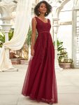 Maxi Long Elegant Ethereal Tulle Evening Dress – Burgundy