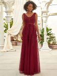 Maxi Long Elegant Ethereal Tulle Evening Dress – Burgundy