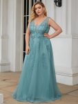 Maxi Long Elegant Ethereal Tulle Evening Dress – Dusty Blue