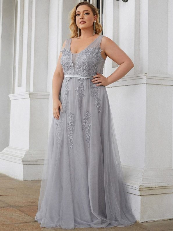 Maxi Long Elegant Ethereal Tulle Evening Dress - Grey