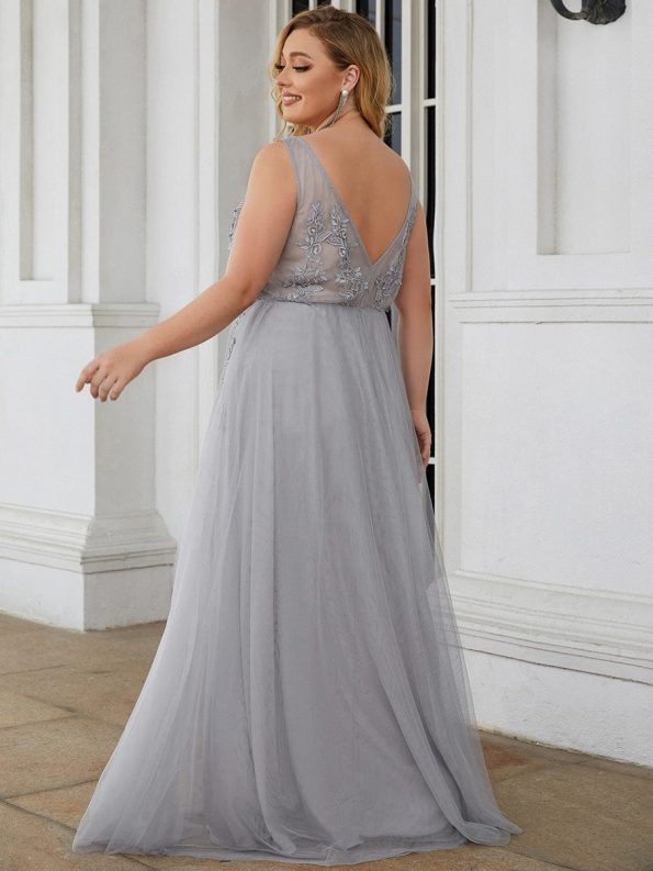 Maxi Long Elegant Ethereal Tulle Evening Dress - Grey