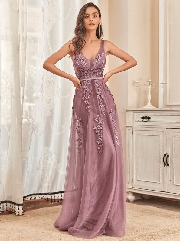 Maxi Long Elegant Ethereal Tulle Evening Dress - Purple Orchid