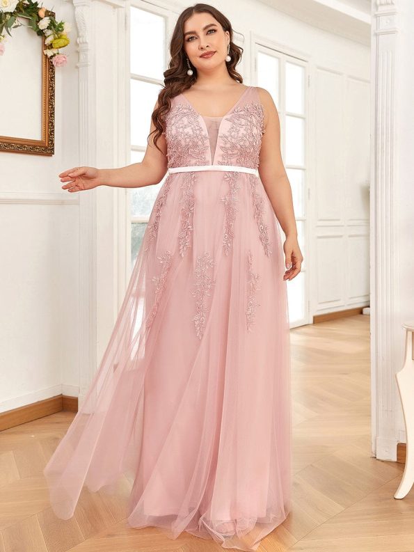 Maxi Long Elegant Ethereal Tulle Evening Dress - Pink