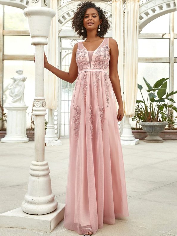 Maxi Long Elegant Ethereal Tulle Evening Dress - Pink