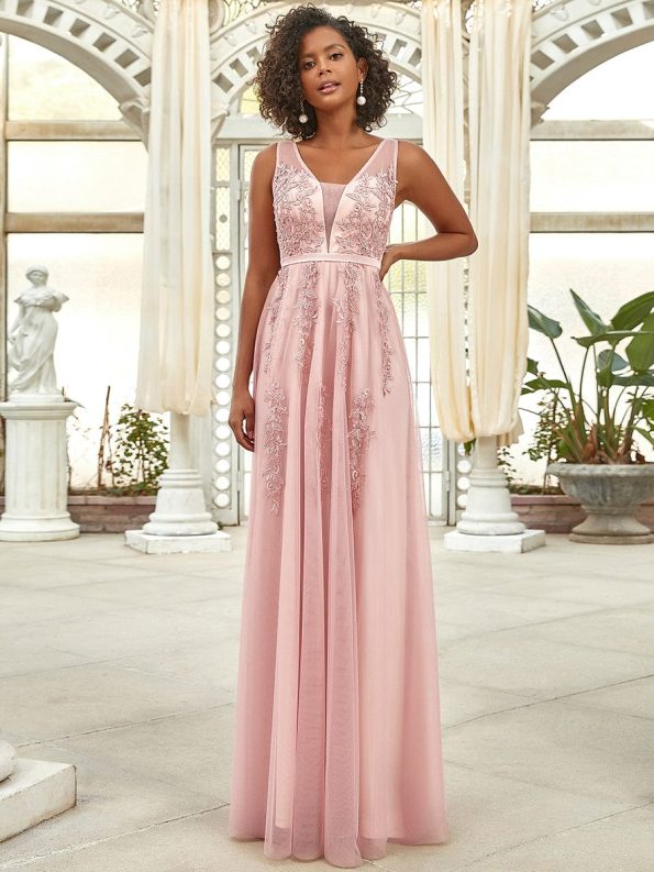 Maxi Long Elegant Ethereal Tulle Evening Dress - Pink