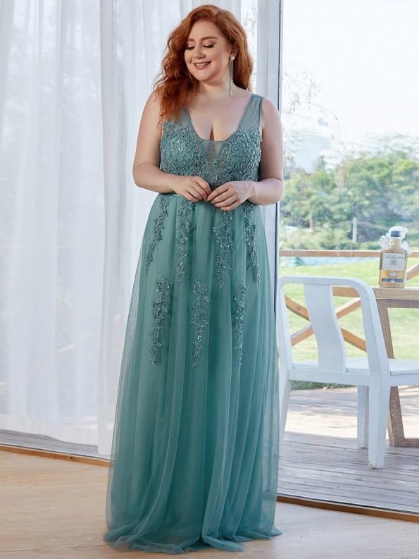 Maxi Long Elegant Ethereal Tulle Prom Dress - Dusty Blue