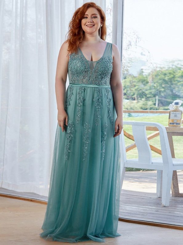 Maxi Long Elegant Ethereal Tulle Prom Dress - Dusty Blue