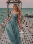 Maxi Long Elegant Ethereal Tulle Prom Dress – Dusty Blue