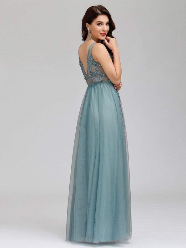 Maxi Long Elegant Ethereal Tulle Prom Dress - Dusty Blue