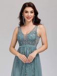 Maxi Long Elegant Ethereal Tulle Prom Dress – Dusty Blue