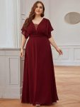 Women’s A-Line Empire Waist Maxi Chiffon Evening Dress – Burgundy