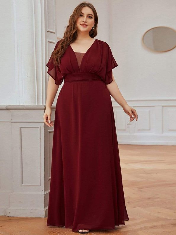 Women's A-Line Empire Waist Maxi Chiffon Evening Dress - Burgundy