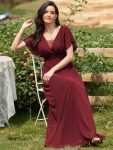 Women’s A-Line Empire Waist Maxi Chiffon Evening Dress – Burgundy