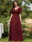 Women’s A-Line Empire Waist Maxi Chiffon Evening Dress – Burgundy