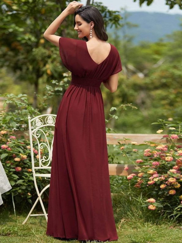 Women's A-Line Empire Waist Maxi Chiffon Evening Dress - Burgundy