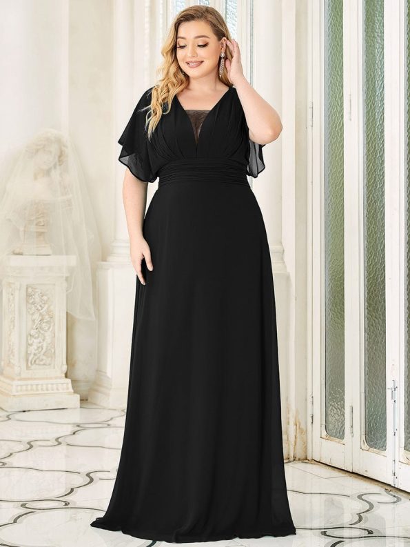 Women's A-Line Empire Waist Maxi Chiffon Evening Dress - Black