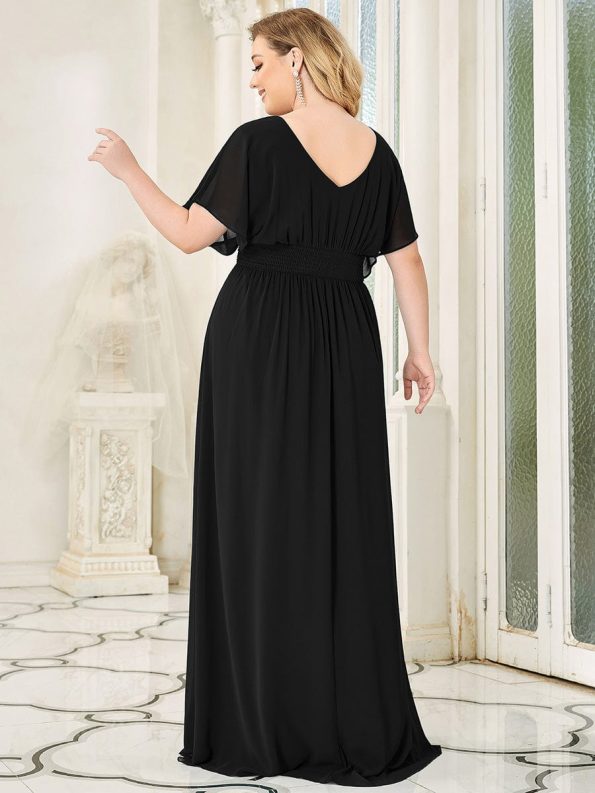 Women's A-Line Empire Waist Maxi Chiffon Evening Dress - Black