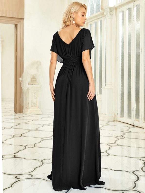 Women's A-Line Empire Waist Maxi Chiffon Evening Dress - Black