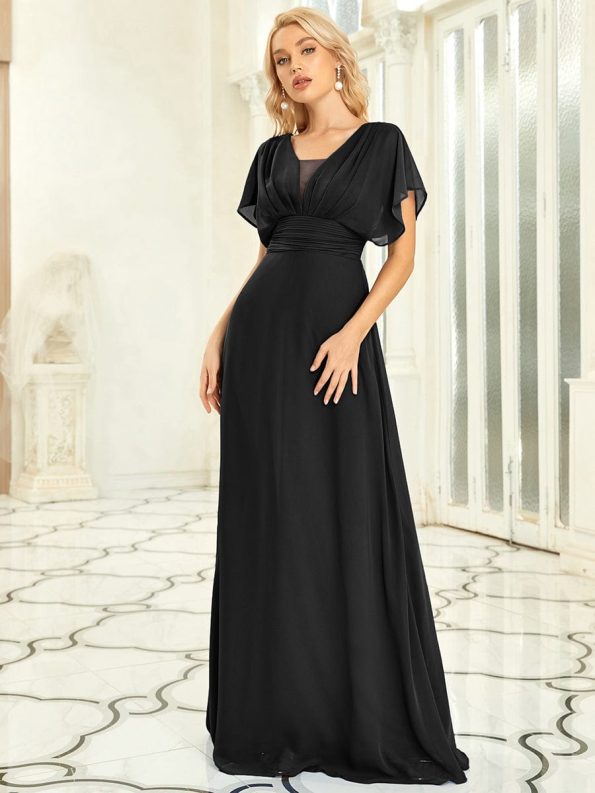 Women's A-Line Empire Waist Maxi Chiffon Evening Dress - Black