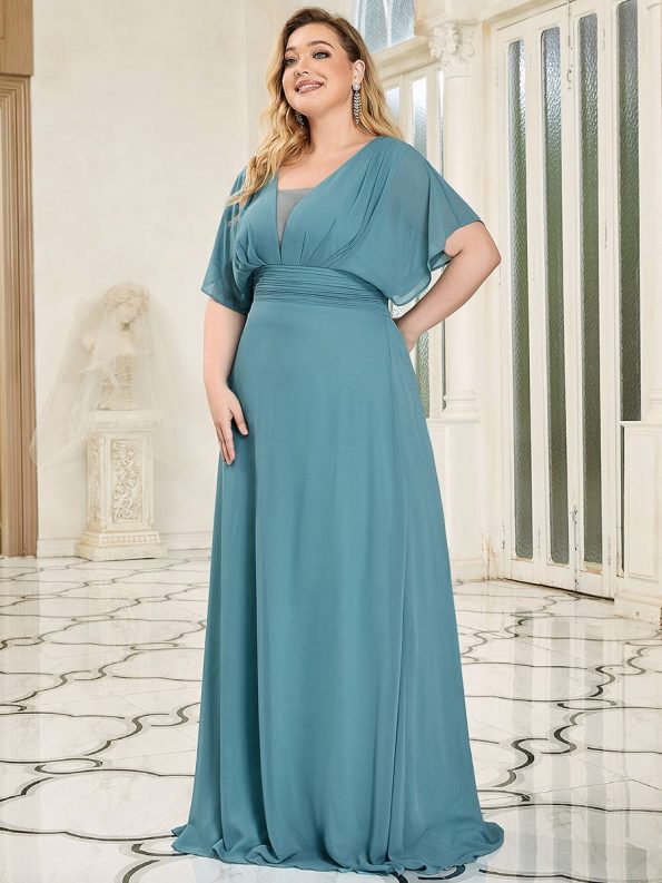 Women's A-Line Empire Waist Floor-Length Chiffon Evening Dress - Dusty Blue