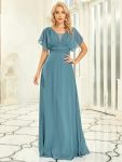 Women's A-Line Empire Waist Floor-Length Chiffon Evening Dress - Dusty Blue