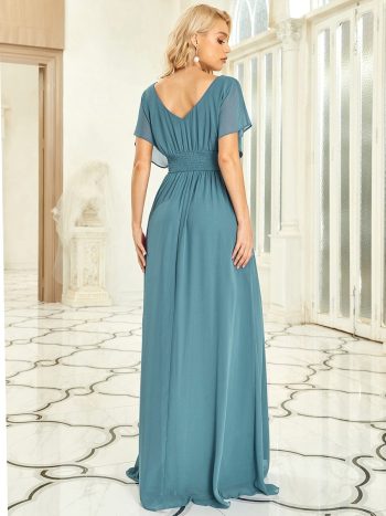 Women's A-Line Empire Waist Floor-Length Chiffon Evening Dress - Dusty Blue