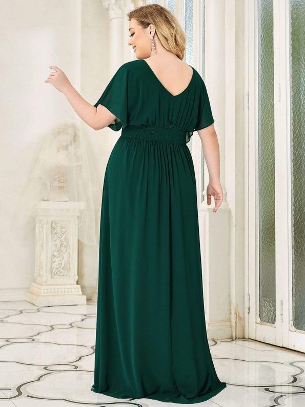 Women's A-Line Empire Waist Maxi Chiffon Evening Dress - Dark Green