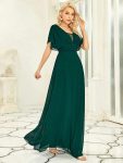 Women’s A-Line Empire Waist Maxi Chiffon Evening Dress – Dark Green