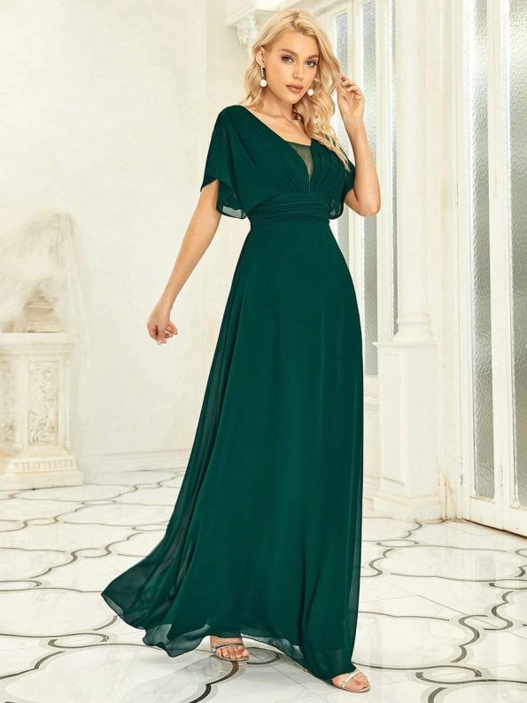 Women's A-Line Empire Waist Maxi Chiffon Evening Dress - Dark Green