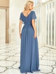 Women’s A-Line Empire Waist Maxi Chiffon Evening Dress – Dusty Navy