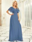 Women’s A-Line Empire Waist Maxi Chiffon Evening Dress – Dusty Navy