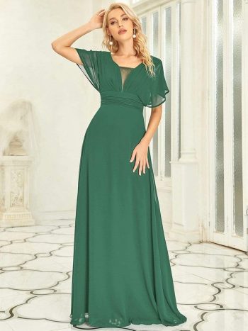 Women's A-Line Empire Waist Maxi Chiffon Evening Dress - Green Bean