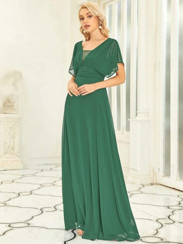 Women's A-Line Empire Waist Maxi Chiffon Evening Dress - Green Bean