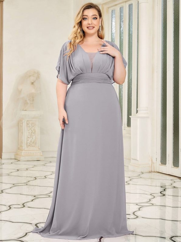 Women's A-Line Empire Waist Maxi Chiffon Evening Dress - Grey