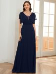 Women’s A-Line Empire Waist Maxi Chiffon Evening Dress – Navy Blue