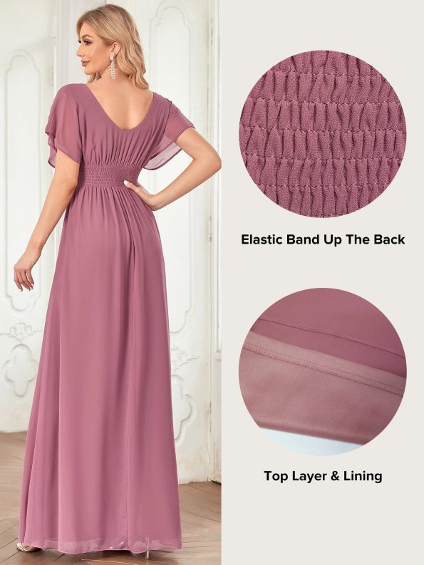 Women's A-Line Empire Waist Maxi Chiffon Evening Dress - Purple Orchid