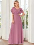 Women’s A-Line Empire Waist Maxi Chiffon Evening Dress – Purple Orchid