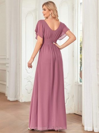 Women's A-Line Empire Waist Maxi Chiffon Evening Dress - Purple Orchid