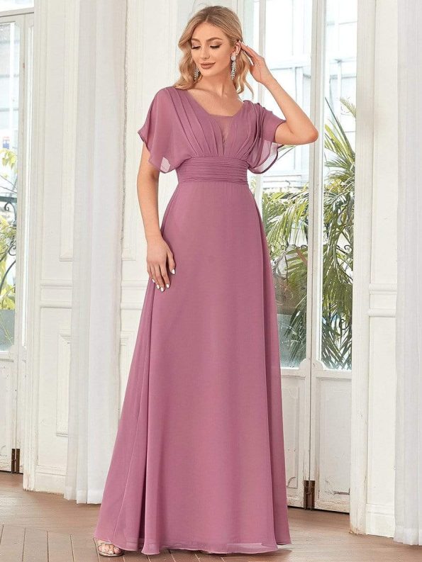 Women's A-Line Empire Waist Maxi Chiffon Evening Dress - Purple Orchid