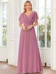 Women’s A-Line Empire Waist Maxi Chiffon Evening Dress – Purple Orchid