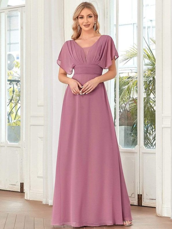 Women's A-Line Empire Waist Maxi Chiffon Evening Dress - Purple Orchid