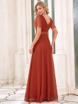 V-Neck Floor-Length Short Sleeve Tulle Bridesmaid Dresses – Burnt Orange