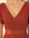 V-Neck Floor-Length Short Sleeve Tulle Bridesmaid Dresses – Burnt Orange