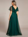 Double V-Neck Floor-Length Short Sleeve Tulle Bridesmaid Dresses – Dark Green