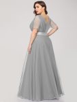 V-Neck Floor-Length Short Sleeve Tulle Bridesmaid Dresses – Grey