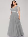 V-Neck Floor-Length Short Sleeve Tulle Bridesmaid Dresses – Grey