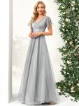 V-Neck Floor-Length Short Sleeve Tulle Bridesmaid Dresses – Grey