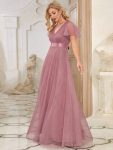 V-Neck Floor-Length Short Sleeve Tulle Bridesmaid Dresses – Purple Orchid