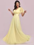 V-Neck Floor-Length Short Sleeve Tulle Bridesmaid Dresses – Yellow