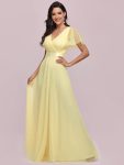 V-Neck Floor-Length Short Sleeve Tulle Bridesmaid Dresses – Yellow